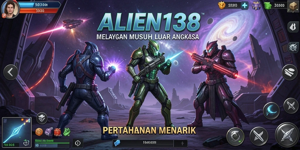 Tampilan gameplay seru di ALIEN138 dengan menara bertahan melawan serangan alien.