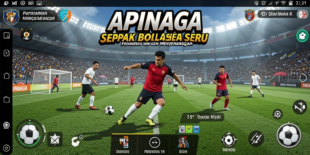 Tampilan gameplay mendebarkan di APINAGA dengan aksi sepak bola yang intens.